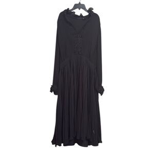 NWOT Polo Ralph Lauren Womens Georgette Dress Black 14 Lace-Trim Pleated